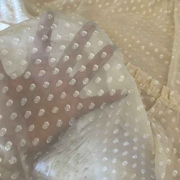 SOLUTION Cream off white Swiss Dot Babydoll Dress long sleeve ruffled edges Sz S - Picture 14 of 14